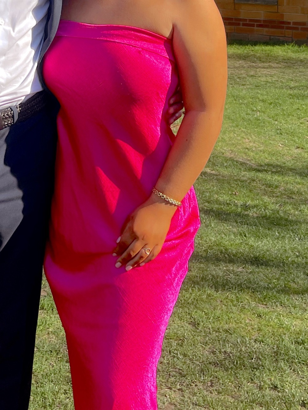 RNWY Strapless Satin Fuchsia Slip Dress